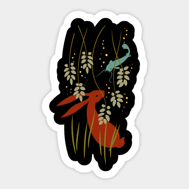 Rabbit and Fish Sticker by asitha